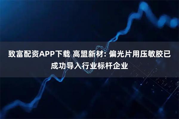 致富配资APP下载 高盟新材: 偏光片用压敏胶已成功导入行业标杆企业